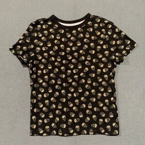 NOBO Women's Skull Leopard‎ Print Short Sleeve T-Shirt XL 15-17 Black Biker Goth